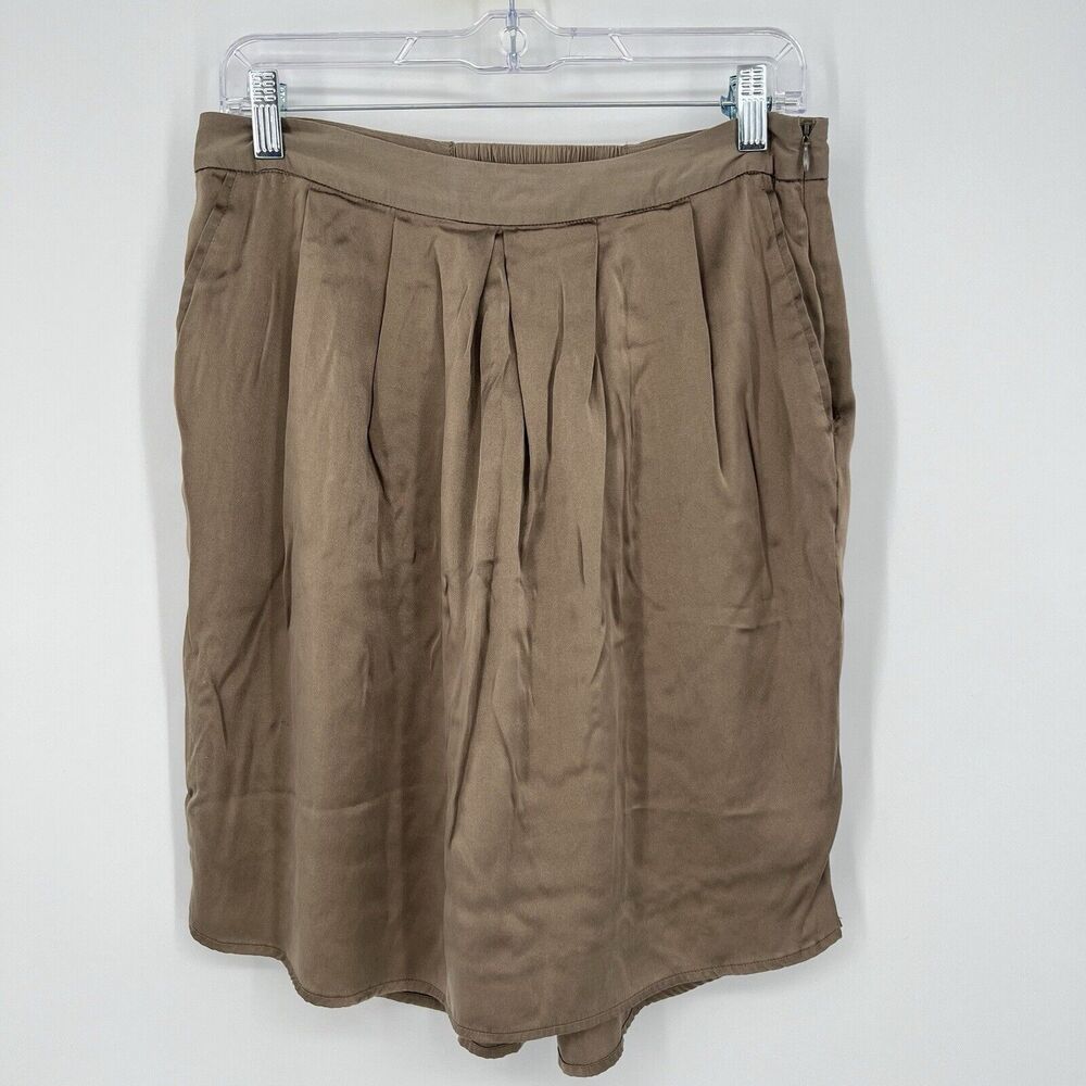 Brochu Walker Women's Elastic Waist Pockets Pleated Hi-lo Skirt Metallic Brown S